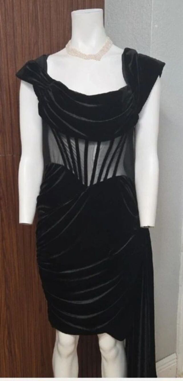 Fashion Nova Black Velvet Midi Dress with Sheer Corset 1x Size